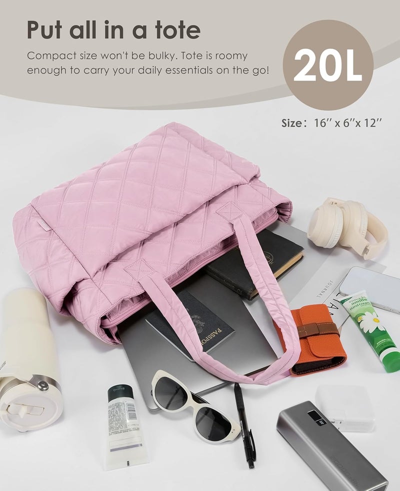 Uselike Tote Bag for Women, Lightweight Puffer Tote Work Bags with Compartments for Travel, Quilted Shoulder Bag with Zipper - Image 4